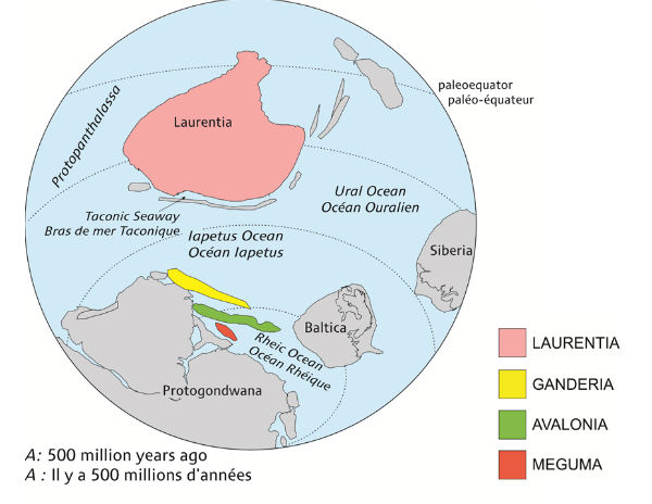 Les microcontinents Ganderia, Avalonia et Meguma se sont formés il y a 500 millions d’années près du pôle Sud. Après 400 millions d’années, ils sont devenus partie intégrante de plus gros continents, et ont fini par former des parties des provinces des Maritimes telles que nous les connaissons aujourd’hui.