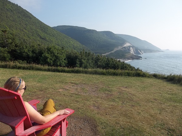 Vicki Lynn in Cape Breton Highlands National Park overlooking the Gulf of St. Lawrence and the Cabot Trail.