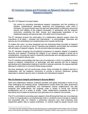 G7 Common Values and Principles on Research Security and Research Integrity