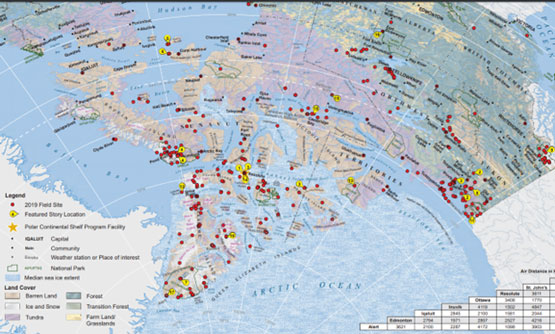 Figure 3- Field sites supported by the PCSP in 2019 (from annual science report)