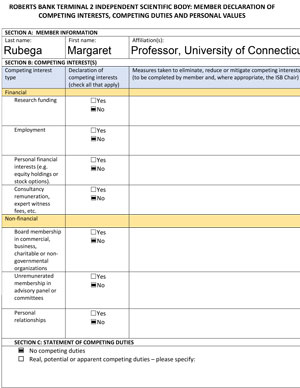 Déclaration des membres sur les intérêts concurrents, les devoirs concurrents et les valeurs personnelles : Margaret Rubega