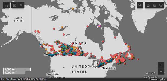 Le tableau de bord de l’influenza aviaire hautement pathogène chez les animaux sauvages est le fruit d’une collaboration entre l’ACIA, Environnement et Changement climatique Canada et le Réseau canadien pour la santé de la faune. Cet outil interactif permet de filtrer les données par critère.
