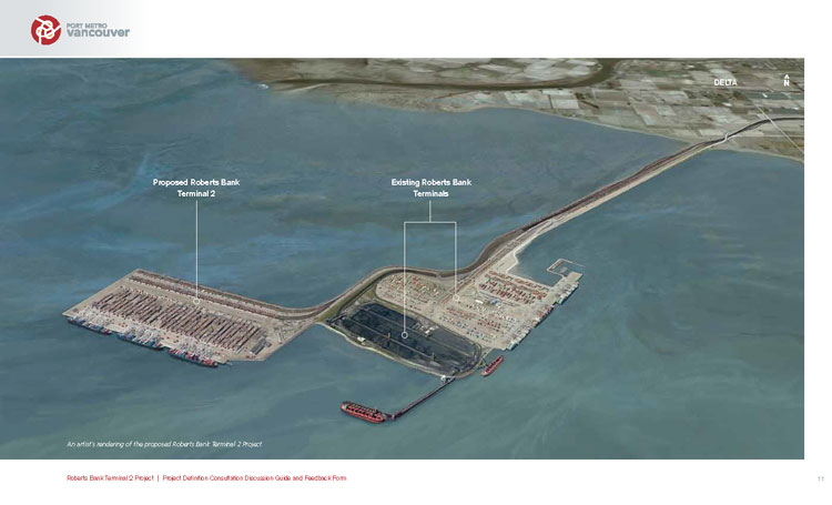 Développement et intendance : L’évaluation des répercussions est presque terminée pour le projet Terminal 2 de Roberts Bank, lequel augmentera de 30 % la capacité de transport des conteneurs du port de Vancouver.