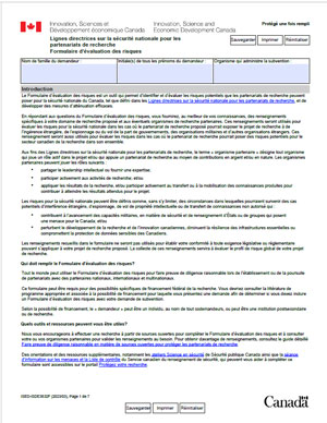 Formulaire d’évaluation des risques des Lignes directrices sur la sécurité nationale pour les partenariats de recherche