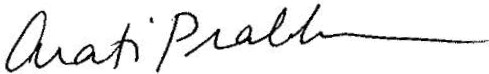 La signature d'Arati Prabhakar