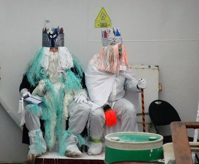 Visite du roi Neptune et de sa cour pour une initiation dans l'Arctique. Photo : inconnu.