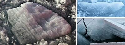 Couches intercalées de glace blanche et bleue dans le sillon du Louis