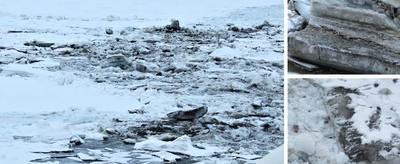 Glace sale, riche en sédiments sur la trajectoire des deux brise-glaces