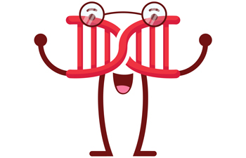 Un double hélice de l'ADN comme personnage de bande dessinée