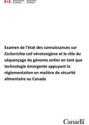 Examen de l'état des connaissances sur <em>Escherichia coli</em> vérotoxigène et le rôle du séquençage du génome entier en tant que technologie émergente appuyant la réglementation en matière de sécurité alimentaire au Canada