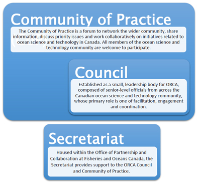 Figure 2. The structure of the Oceans Research in Canada Alliance. 