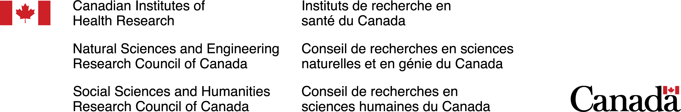 Logos: Canadian Institutes of Health Research; Natural Sciences and Engineering Research Council of Canada; and Social Sciences and Humanities Research Council of Canada
